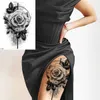 Black Rose Flower Tatouages temporaires sexy pour les femmes adultes cuisse de pivoine Skull réaliste faux tatouage Washable Tatoos autocollant 240423