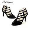 Chaussures de danse Ladingwu Black Suede latin Latin Women's Wedding Party Salsa Sandals Zip Dancing Soft Customable