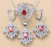 Elegant Women Wedding Costume Jewelry Sets Natural Stone Red Garnet Dangle Earrings And Necklace Ring Bridal Sets H10224708770