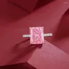 Klusterringar 925 Real Silver 9 11mm Pink Quartz Topaz High Carbon Diamond Ring US Size For Women Gemstone Wedding Party Fine Jewelry Gift