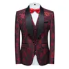 Fashion Mens Casual Business Hochzeitsblumenanzüge Mantelhosen 3 PCs Set Schale bedruckte Kleiderblazer Jacke Hose Weste 240419