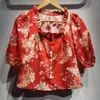 Blouses pour femmes 2024 Summer Femmes Red Floral Print Chlouse Single Poit