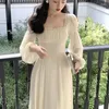 Lässige Kleider französischer Vintage Midi Kleid Frauen Langarm Pure Color Elegant Chiffon Office Lady Spitze Ein Stück Korean 2024 Frühling