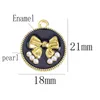 Charms 10pcs / lot délicat en alliage sucré délicat émliage rond Bowknot avec des pendants perl rétro accessants pour la fabrication de bijoux faits à la main