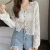 Chemises de chemisiers pour femmes MEXZT Retro Lace Shirt Womens Transparent à manches longues Shirt Screen Cardigan Holite Corée Élégante