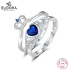 Anelli a grappolo Eudora 925 Anello regolabile per il cuore d'argento sterling per donna uomo elegante regalo di gioielli con corona di zircone