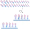 Nagelkunstdekorationen 24pcs Pink Blue Gradient Camellia falsche Nägel langer Sargspitzen abnehmbare Presse auf Maniküre Glitzer