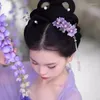 Haarclips Purple Flower Clip Pearl Tassel Zijpen voor meisjes Hanfu Party Chinese stijl Bruiloft Accessoire Fairy Head Sieraden Gift