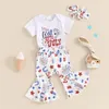 Kleidung setzt mein erstes 4. Juli Baby -Mädchen -Outfit Kurzarm Shirt Strampler Stars Glockenböden Flare Hosen Set Sommerkleidung