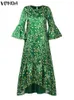 Sukienki plus size Vonda 2024 Summer Bohemian Long Dress Women Vintage Floral Printed Maxi Sundress V-dion-de-desh