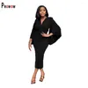 Casual Dresses Prowow Elegant Women Maxi Dress V-neck Slim Fit Long Batwing Sleeve Bodycon Outfit Solid Color Evening Party Office Lady