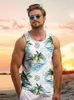 Herrtankstoppar Sommarsjön Travel Lös bekväm strandsemester Casual Top Hawaiian Style Vest Tropical Palm Print