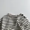 Moda bebê menina listrada camisetas tampos de manga longa de algodão para meninos crianças infantis camisetas soltas roupas de pulôver casual 240423