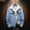 Blauwe mannen Winter Jean Jackets Outerwear Warm Denim Coats Men Grote Materi Wollen voering Dikkere Winter Denim Jackets Plus Maat 6xl 240415