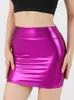 Gonne in argento corto shiny in pelle lucida matita mini sexy nightclub Lady Office Skinny High High Bodycon Clubwear Streetwear