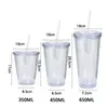 Tumblers 350/450/650ml Clear Tumbler Househo Transparent With Lid And Straw Iced Coffee Cup Double-Layer Plastic Water Bottle Milk