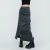 Signe Deeptown Grey Grey Long Skirt Women Women American Retro Streetwear High Waist A-Line Culpante a pieghe irregolari MIDI
