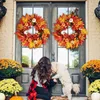 Fleurs décoratives Couronne de porte de porte d'automne Décoration d'automne pour la maison Garlande artificielle de baies de citrouille d'Halloween de Pâques