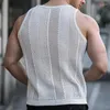 Débardeur masculin 2024 Top d'été Lace Hollow Out Shirts sans manches Vêtements masculins Slim Fit Clothes Workout Solid Vest Solid