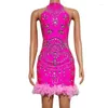 Abbigliamento da palco rosa rosa rosa vestito da donna da donna abiti da ballo jazz abiti sexy danzatrice gogo costumi abiti festival xs7956