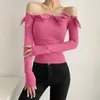 T-shirts de femmes Vêtements pour les femmes Fashion Casual Sexy Solid Bow Hollow Off épaule minceur des manches longues Blouses Elegant