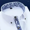 メンズカジュアルシャツ半袖ドレスブルーアンドホワイト磁器襟シャツ韓国スリムフィットビジネスフォーマルソーシャルホワイトコットン