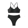 Swimwear's Swimwear Sumpe Summer Due pezzi set sexy set di bikini a costolette nere aperta in spiaggia indossare abiti da vacanza diviso