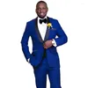 Suisses masculines 2024 Fashion Royal Blue Hommes de haute qualité Custom Custom 3 pièces Tuxedos Blazer pour le mariage Costume de fête de bal formel Homme