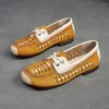 Casual Shoes Weave äkta läder bekväma mockasiner Retro Cow Suede Soft Soled Flats Loafers Round Toe Summer Lace Up Women