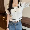 女性のTシャツ気質四角い首Tシャツファッションサマークロップトップカジュアル甘い薄い女性