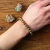 STRAND NATUURLIJKE STEEN Echte kralen Bracelet Man Flower Green Gemstones Sieraden voor vrouwen Bohemia -stijl Elastische Bangle Groothandel