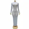 Stage Wear Women Long Dress Mesh Crystals Rhinestones Rose Wedding Evening Party Stag Sexy Slim Transparent Costume Elastic