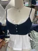 Frauen Tanks Dot Spitzenverkleidung Slim Bra Tops Frauen Sommer Drei Knöpfe Baumwollhülsen und sexy Crop Top lässig Vintage süße geschnittene Westen y2k