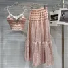 İş Elbiseleri Bayanlar 2024 Yaz Giysileri Moda Pileli Tığ işi Rhinestone Boncuklu Kaşakık Elbise Tatlı Kadınlar İki Parçalı Set