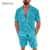 Ligne décontracté pour hommes plus taille en deux pièces Europe Style Vintage Tops Blouse and White Shorts convient à des survêtements de plage masculins set 240426