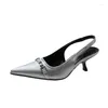 Sandales Chaussures d'été élégantes Femmes pointues Toe Bare Sangle de cheville Silver Medium Slope Talé Party Outdoor Zapato