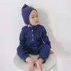 Kledingsets Toddler Boys Girls lange mouwen strip jumpsuits met hoeden gedurende 0 tot 18 maanden mouw plaid shirt