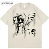 Мужские футболки Harajuku Gothic Mens японская аниме-футболка Cartoon Angel Wings Графическая футболка 2024 Модная одежда хлопка y2k Top Street Forting футболка футболка2403