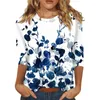 Frauen T-Shirts Y2K Kleidung modische Mode gedruckte Frauen Bluse-Hemd O-Neck Sommer 3/4 Ärmel Plus Size Roupas Feminina