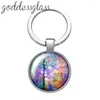 Nyckelringar Tree of Life Colorful Family 25mm Glass Cabochon Keychain Bag Car Key Chain Ring Holder Charms Gift