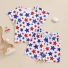 Ensembles de vêtements Baby Boys Memorial Day Turnits Star Imprimer des manches courtes T-shirt et shorts élastiques pour vêtements de vacances en 2 pièces