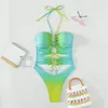 Damskie stroje kąpielowe gradient sznurka stroju kąpielowego wycięcie seksownego krzyżowego bandaża Backless Bikini Monokini Women Vacation Y2K Beach Bathing Suit