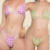 Sexig designer kvinnor bikini set het kvinnlig triangel badkläder flickor avslappnad snörning tryckt mönster baddräkt brasiliansk push up badkläder baddräkt thongs topp biquini
