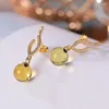Stud Earrings 925 Sterling Silver Gold Plated Natural Mexican Blue Amber Fashion Personality Round Beads Women's Eardrops