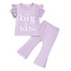 Zestawy odzieży Baby Girl Summer Stroje Letter Haftery krótkie rękawowe i elastyczne spodnie Flare Cute 2-częściowe ubrania