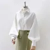 Camisas de blusas para mujeres Camisa de mujer blanca Manga de linterna Lapa suelta Diseño de camisa sólida simple Estilo coreano OL Camisa Topl2405