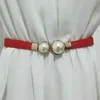 Belts Creative Pearl Buckle Belt PU Leather Dress Skirt Waist Elastic Thin Women Belts Ladies Waistband Clothing Matching Style Decor