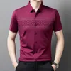 And Casual Fashionable Short Shirt, Summer New Seamless High Elastic Lapel Print, Middle-Aged Men's Half Sleeved Shirt