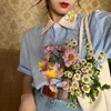 Blouses pour femmes Gaganight Femmes Trop-bas chemise à carreaux à manches courtes à manches courtes 2024 Style d'été Collier floral rétro