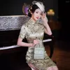 Etnische kleding Hoge kwaliteit Echte zijde Qipao Cheongsam Top rok Chinese traditionele avondjurk Temperamenthuls High-end slijtage